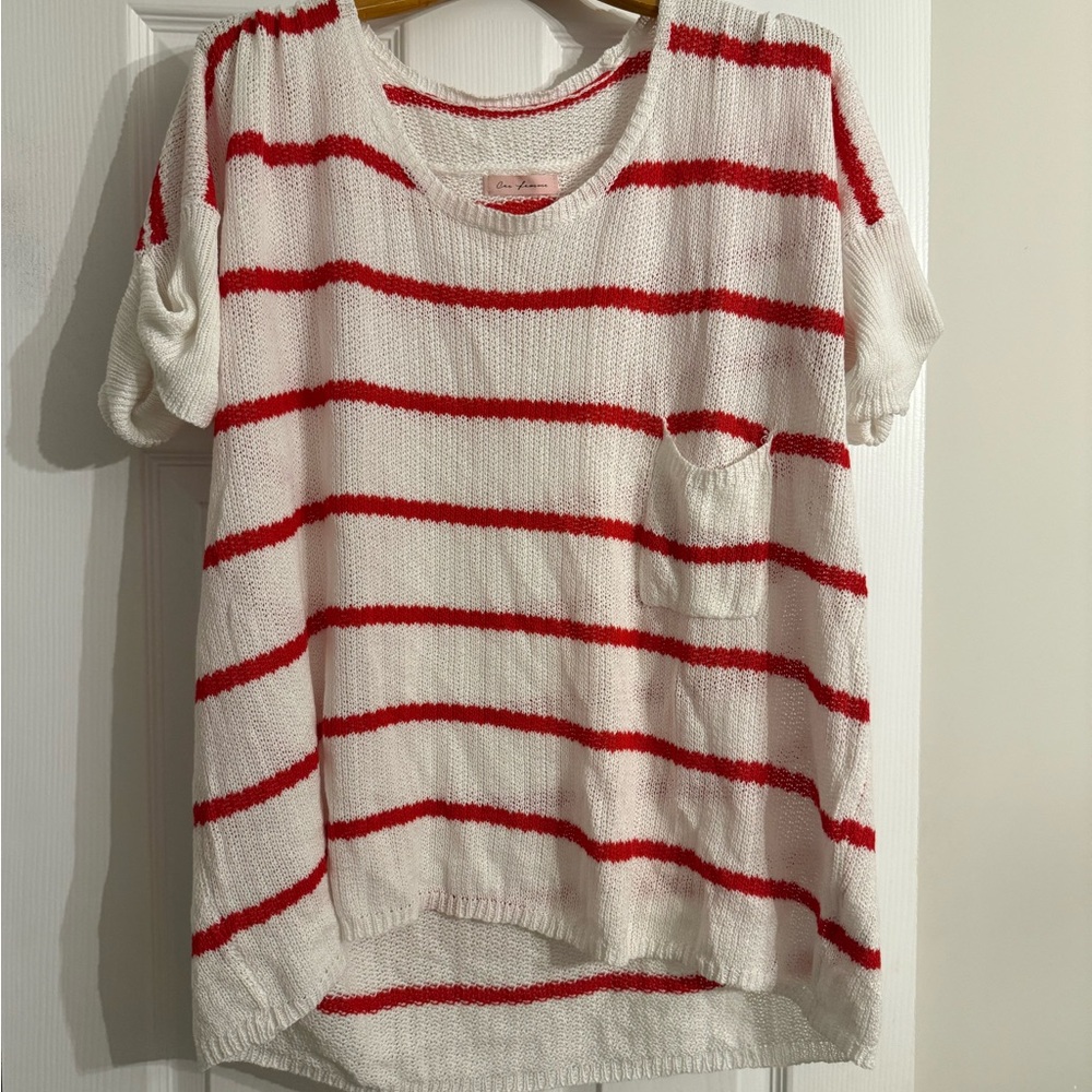 Ces Femme Red and White Knit Top